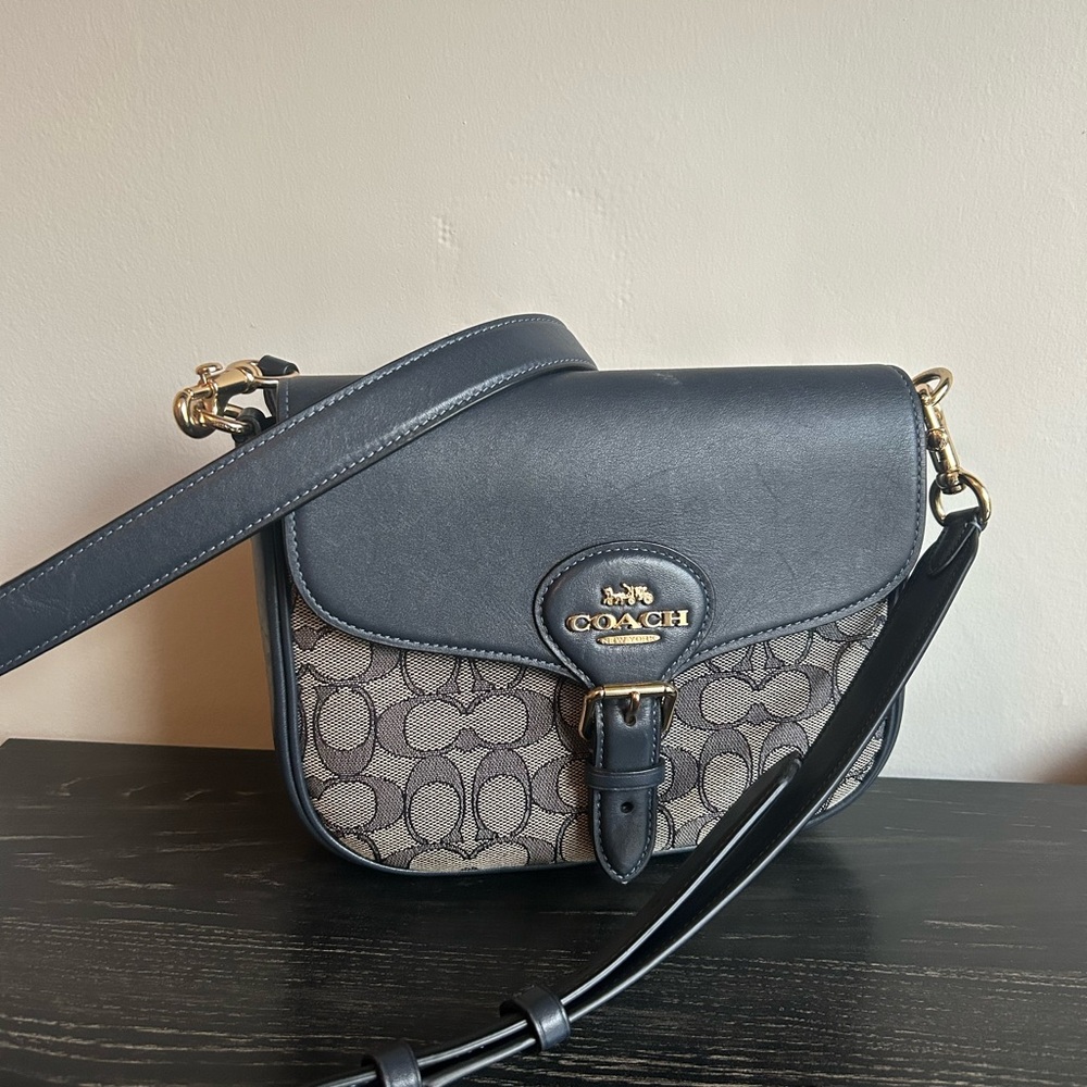 Coach Amelia Saddle Bag in Signature Jacquard Midnight Navy